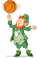 Lucky Leprechan spinning a basketball on his finger for March Madness